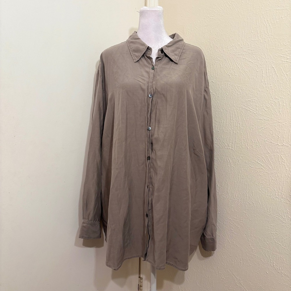 J. Jill Silk Cotton Light Gray Long Sleeve Button Down Shirt Blouse Collared 2X